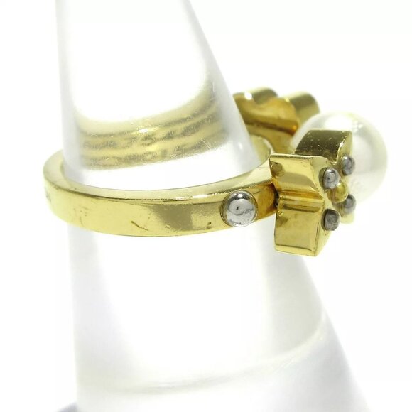 Auth LOUIS VUITTON Charmy Pearl Ring M75481 Gold Cream OB0154 Ring Hardware - Picture 5 of 8